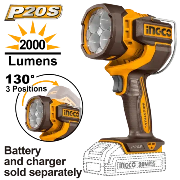 БАТЕРИСКА СВЕТИЛКА 2000LM 20V СОЛО БЕЗ БАТЕРИИ INGCO CWLI2088
