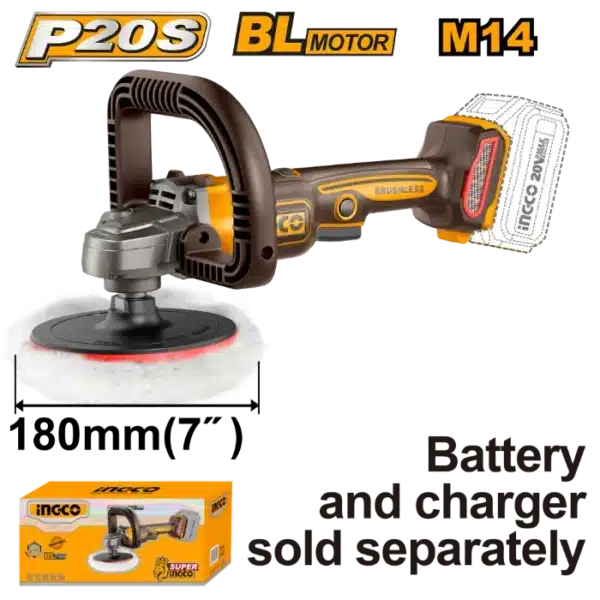 ПОЛИРКА 180mm 20V СОЛО БЕЗ БАТЕРИИ INGCO APLI2018