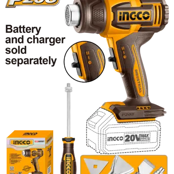 ИНДУСТРИСКИ ФЕН 20V СОЛО БЕЗ БАТЕРИИ INGCO HGLI2006