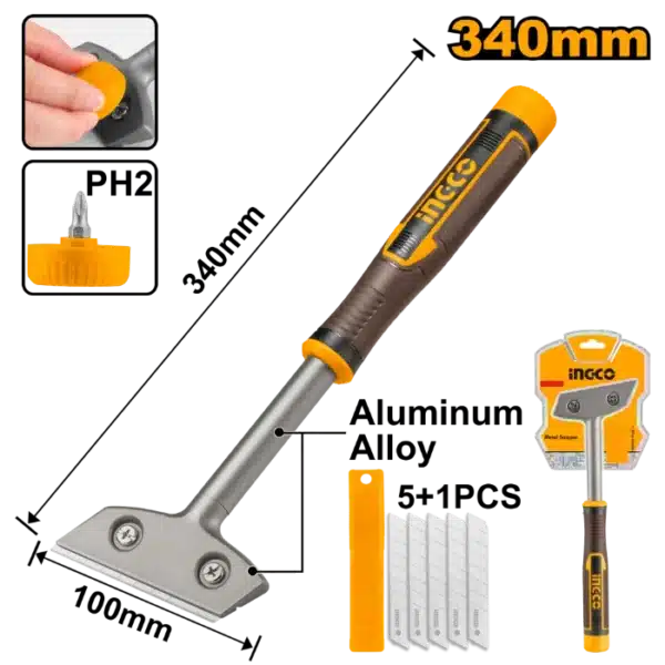 ЧИСТАЧ ЗА СТАКЛO+НОЖЕВИ+БИТ PH2 INGCO HGS3088