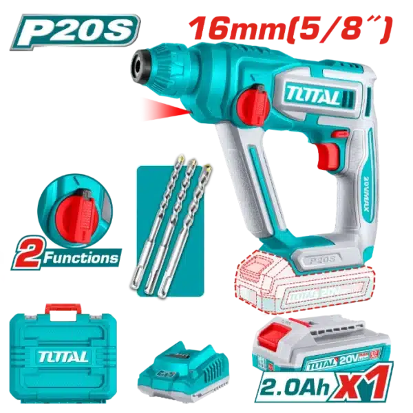 УДАРЕН ЧЕКАН ДУПЧАЛКА SDS+ 16mm 20V 1x2.0Ah TOTAL TRHLI201681