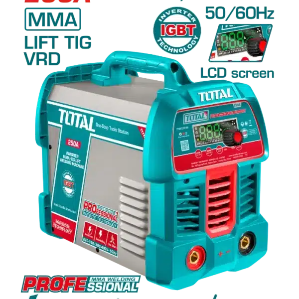 ИНВЕРТОР АПАРАТ ЗА ЗАВАРУВАЊЕ 250A ММА+ТИГ ДИСПЛЕЈ TOTAL TW225089