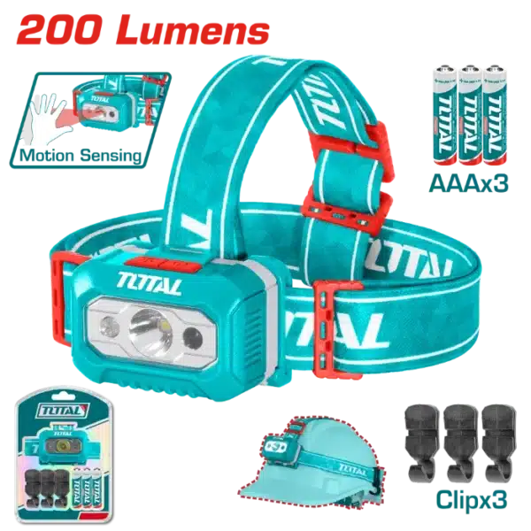СВЕТИЛКА ЗА ГЛАВА 200L 3xAAA БАТЕРИИ TOTAL THL013AAA6