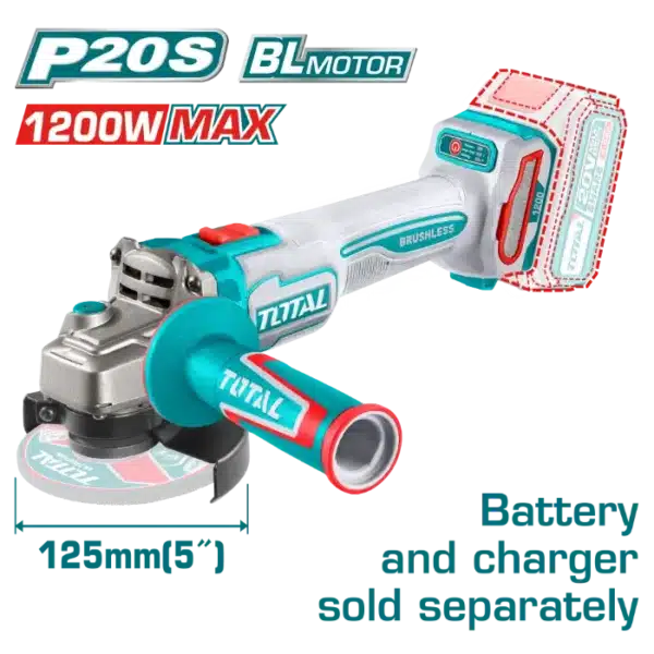 АГОЛНА БРУСИЛКА 20V 125mm СОЛО БЕЗ БАТЕРИИ 1200W TOTAL TAGLI221253