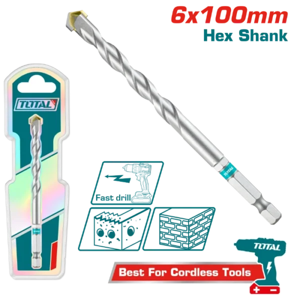 БУРГИЈА БЕТОН HEX 1/4" 6x100mm TOTAL TAC280610