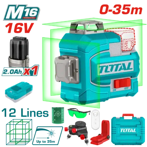 ЛАСЕР НИВЕЛАТОР 12 ЛИНИИ 16V 1x2.0Ah БАТЕРИЈА TOTAL TLL301201