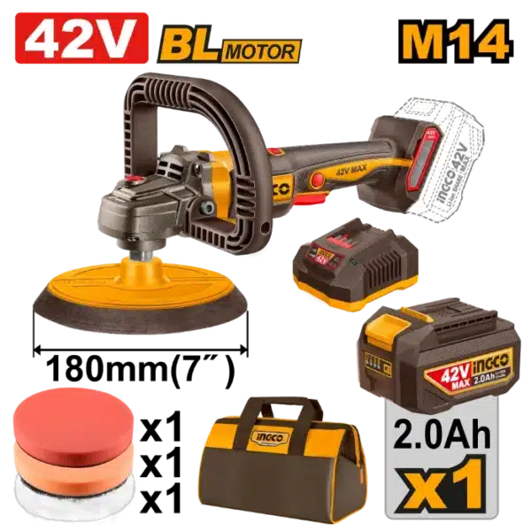 ПОЛИРКА 180mm 42V 1x2.0Ah INGCO APLI42181