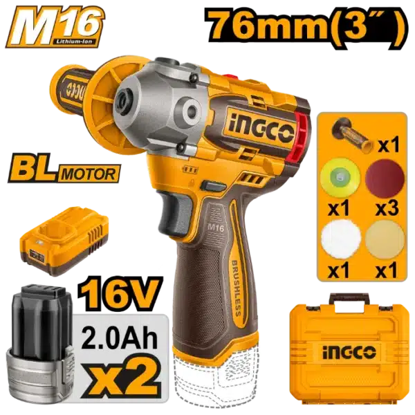 ПОЛИРКА 76mm 16V 2x2.0Ah INGCO APLI1676