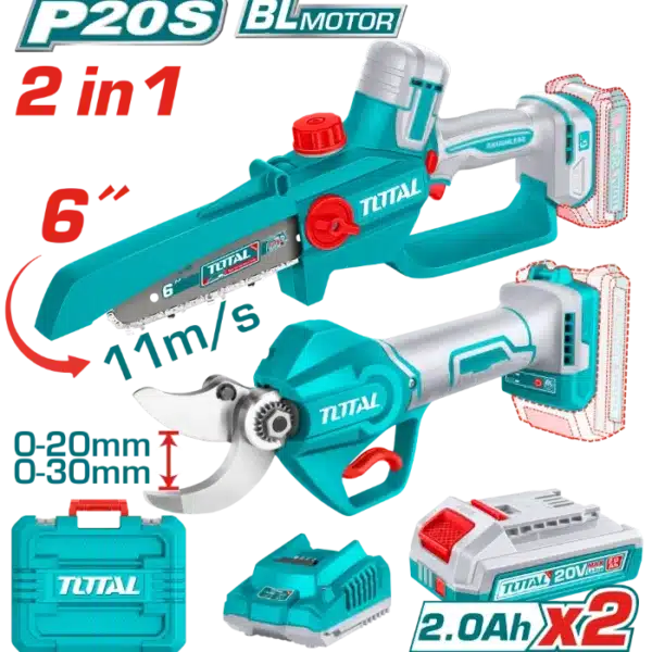 ГРАДИНАРСКИ COMBO СЕТ НОЖИЦИ ЗА КРОЕЊЕ + ПИЛА 20V 2x2.0Ah TOTAL TOSLI250795
