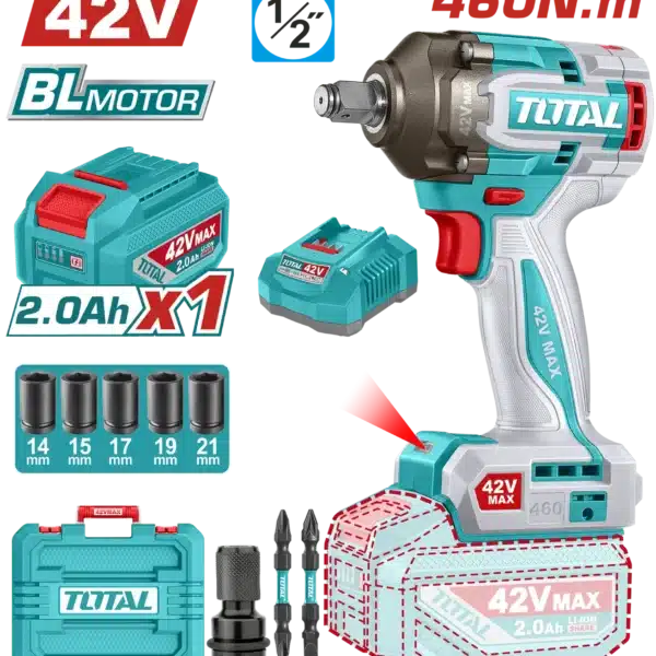 УДАРЕН ОДВРТУВАЧ 460Nm 42V 1x2.0Ah TOTAL TIWLI42461