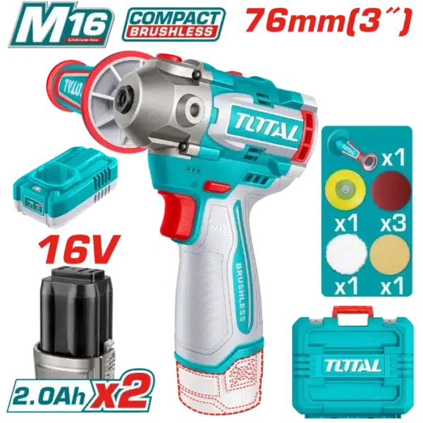 БАТЕРИСКА ПОЛИРКА 16V 76mm 2x2.0Ah TOTAL TAPLI1676