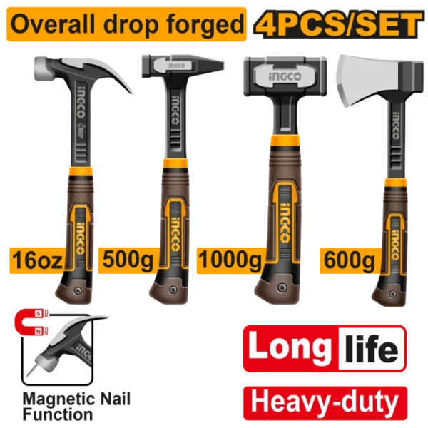 ЧЕКАН+СЕКИРА+ТОКМАК МАГНЕТ ПРОФИ СЕТ 4/1 INGCO HCH9004L