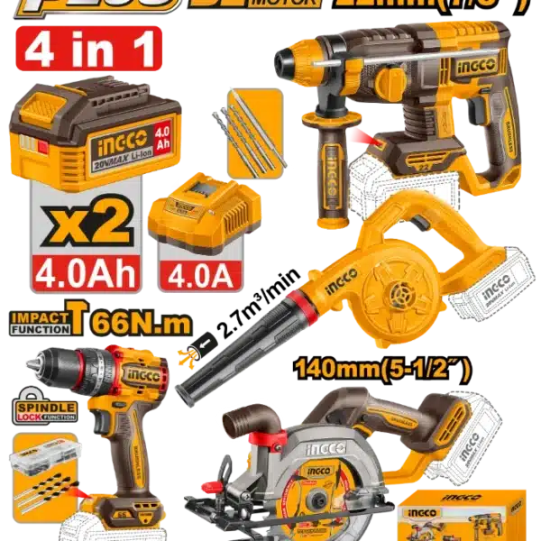 COMBO СЕТ 4/1 20V 2x4.0Ah INGCO COSLI250695