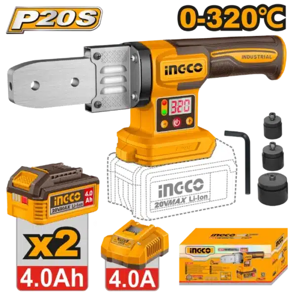 БАТЕРИСКА ПЕГЛА ЗА ЛЕПЕЊЕ НА ПВЦ ЦЕВКИ 20V 2x4.0Ah INGCO PTWTLI20182