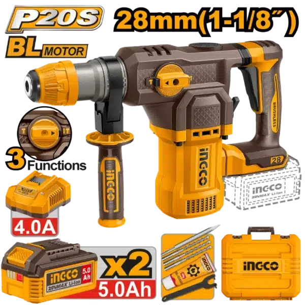 УДАРЕН ЧЕКАН ДУПЧАЛКА SDS+ 20V 2x5.0Ah 28mm INGCO CRHLI202862