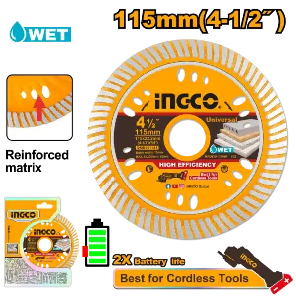 ДИЈАМАНТСКИ ДИСК УНИВЕРЗАЛЕН 115mm ЗА БАТЕРИСКИ АЛАТ INGCO DMD061151