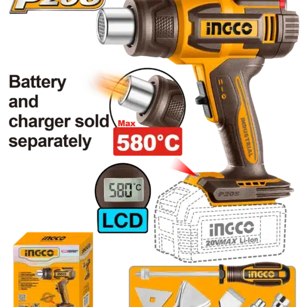 ИНДУСТРИСКИ ФЕН 20V СОЛО БЕЗ БАТЕРИИ INGCO HGLI2058
