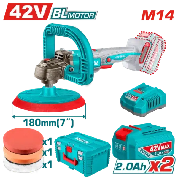 БАТЕРИСКА ПОЛИРКА 180mm 42V 2x2.0Ah TOTAL TAPLI42182