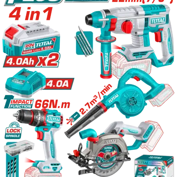 COMBO СЕТ 4/1 20V 2x4.0Ah TOTAL TOSLI250695