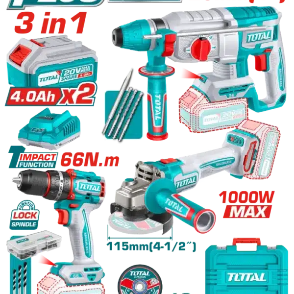 COMBO СЕТ 3/1 20V 2x4.0Ah TOTAL TOSLI241198
