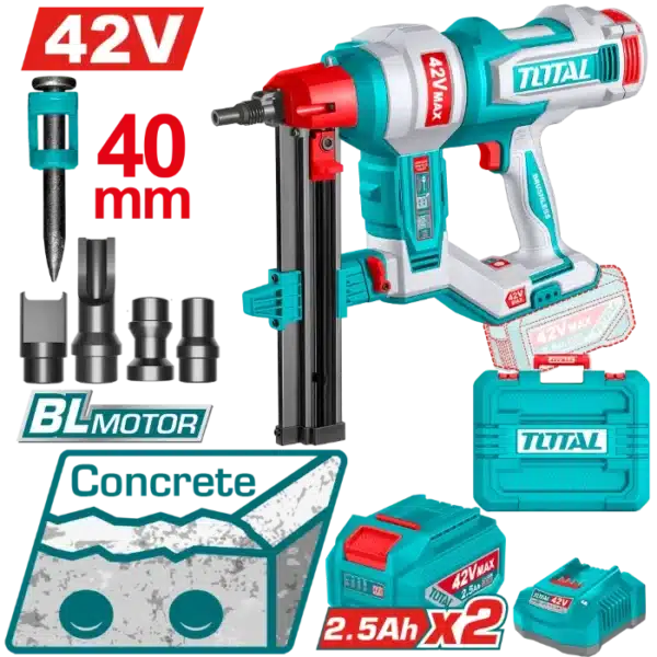 БАТЕРИСКА ХЕФТАЛИЦА ЗА ШАЈКИ ЗА БЕТОН 42V 2x2.5Ah TOTAL TCNLI420602