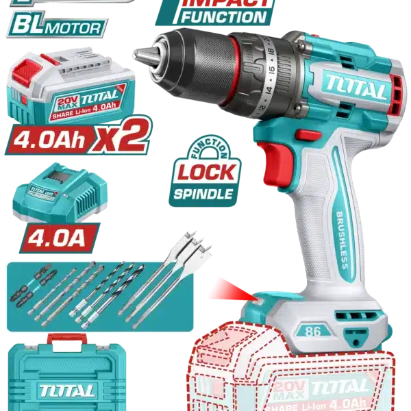 ШТРАФИЛИЦА 86Nm 20V 2x4.0Ah БАТЕРИИ TOTAL TIDLI208682