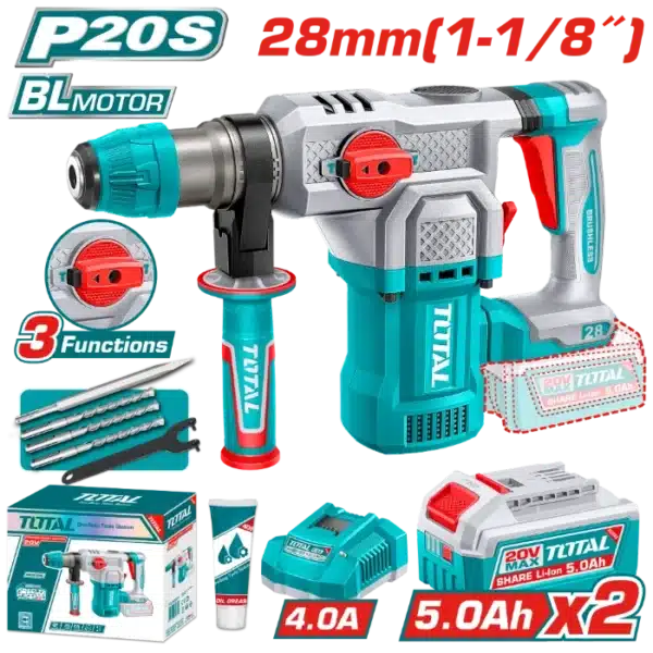 УДАРЕН ЧЕКАН ДУПЧАЛКА SDS+ 28mm 20V 2x5.0Ah TOTAL TRHLI202862