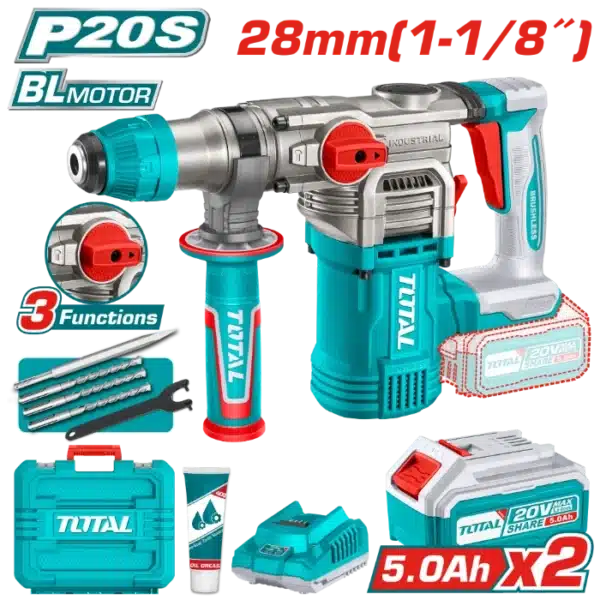 УДАРЕН ЧЕКАН ДУПЧАЛКА SDS+ 28mm 20V 2x5.0Ah TOTAL TRHLI202885