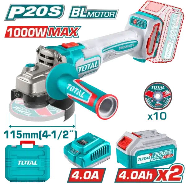 АГОЛНА БРУСИЛКА 20V 115 2x4.0Ah БАТЕРИИ 1000W TOTAL TAGLI271532