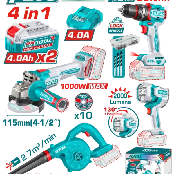 COMBO СЕТ 4/1 20V 2x4.0Ah TOTAL TOSLI250993