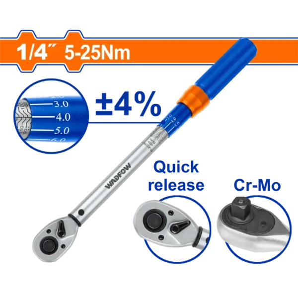 МОМЕНТ КЛУЧ КРЦКАЛКА 1/4" 5-25NM WADFOW WWQ5D02