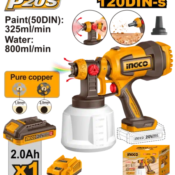 БАТЕРИСКИ ПИШТОЛ ЗА ФАРБАЊЕ 20V 1x2.0Ah INGCO CSGLI20042