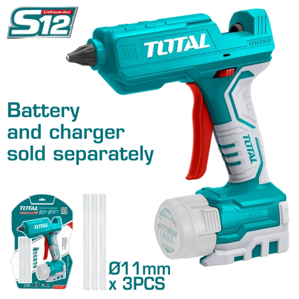 ПИШТОЛ ЗА СИЛИКОНСКИ СТАПЧИЊА 12V СОЛО БЕЗ БАТЕРИИ TOTAL TGGLI1201