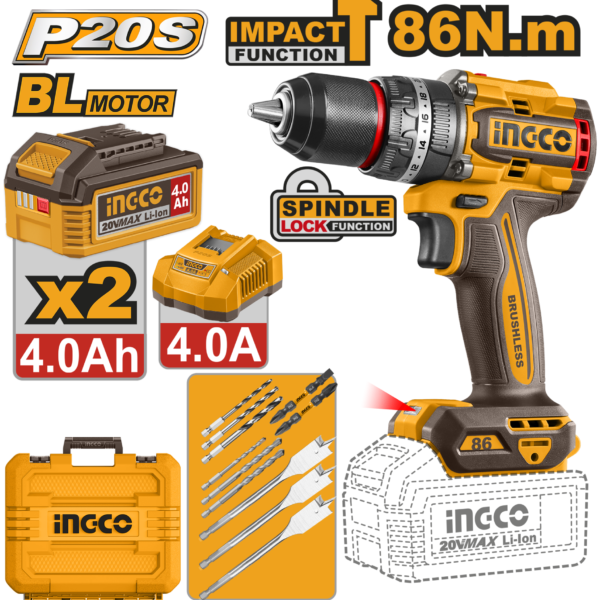 ШТРАФИЛИЦА 86Nm 20V 2X4.0Ah БАТЕРИИ INGCO CIDLI208682