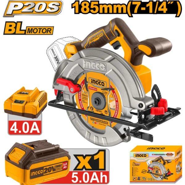 РАЧЕН ЦИРКУЛАР 185ММ 20V 1x5.0Ah INGCO CSLI18513