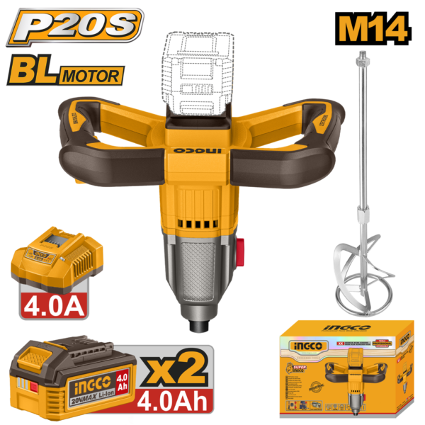 БАТЕРИСКА МЕШАЛКА 20V 2x4.0Ah M14 INGCO MXLI20162