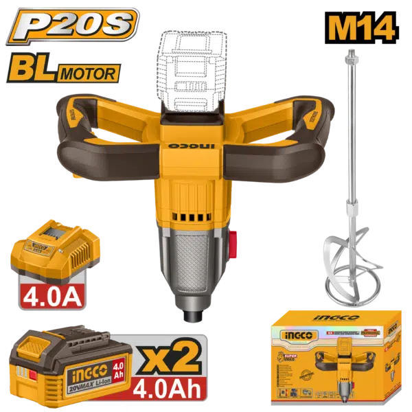 БАТЕРИСКА МЕШАЛКА 20V 2x4.0Ah M14 INGCO MXLI20162