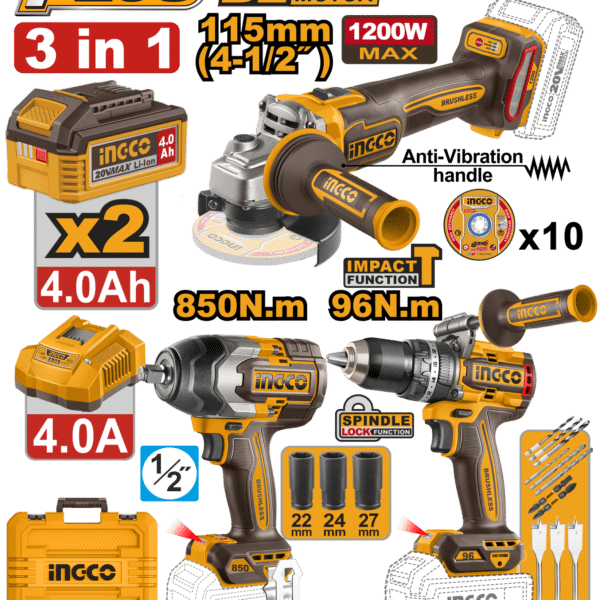 БАТЕРИСКИ COMBO СЕТ 3/1 2x4.0Ah INGCO COSLI251292