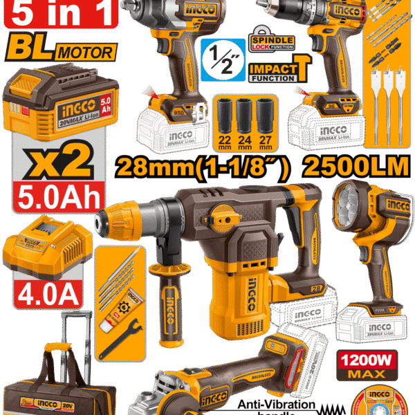 COMBO СЕТ 5/1 20v 2x5.0Ah INGCO COSLI251193