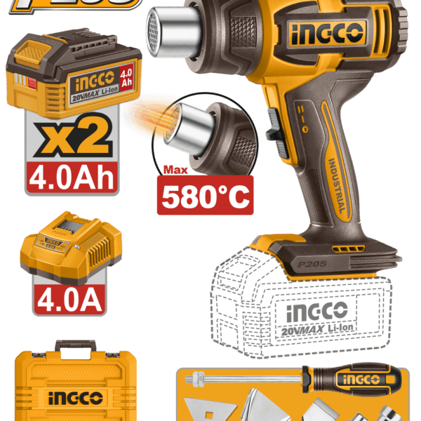 БАТЕРИСКИ ИНДУСТРИСКИ ФЕН 2x4.0Ah INGCO HGLI20085
