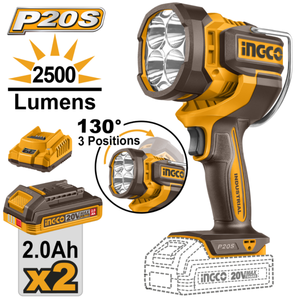 БАТЕРИСКА СВЕТИЛКА 2500LM 20V 2x2.0Ah INGCO CWLI20887