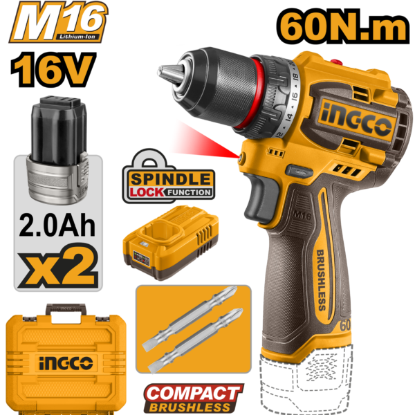 ШТРАФИЛИЦА 60Nm16V 2x2.0Ah INGCO CDLI16606