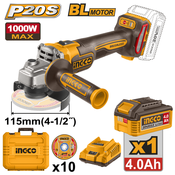 БАТЕРИСКА АГОЛНА БРУСИЛКА 20V 1000W БАТ 4.0Ah И КУФЕР CAGLI271531