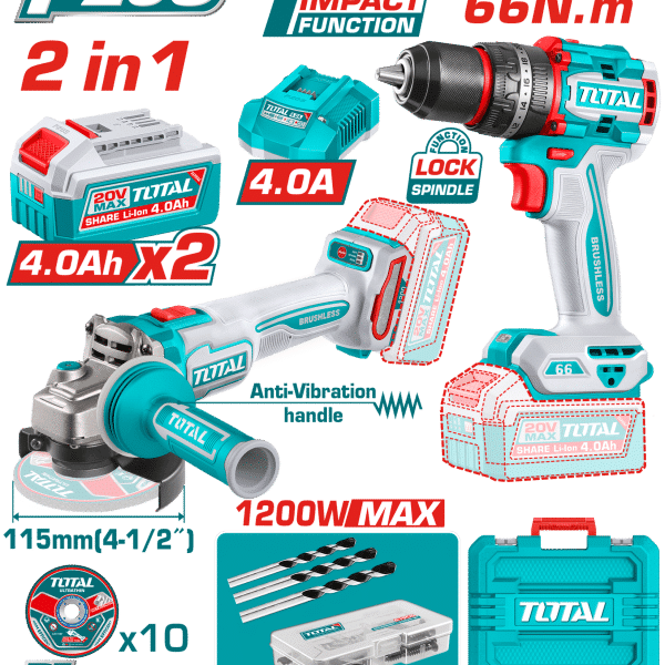 ШРАФИЛИЦА И БРУСАЛКА 20V (2 БАТЕРИИ 4.0AH) TCKLI20256
