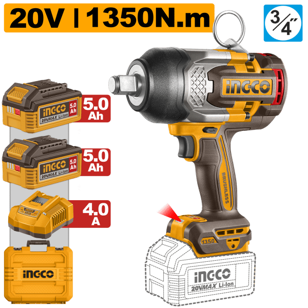 БАТЕРИСКИ УДАРЕН ОДВРТУВАЧ ЗА ГУМИ INGCO 20V 1350NM 2×5.0AH – CIWLI201356