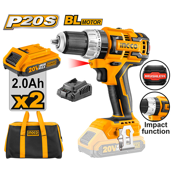БАТЕРИСКА УДАРНА БОРМАШИНА INGCO 20V BRUSHLESS СО 2 БАТЕРИИ