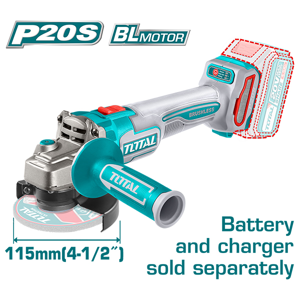 БАТЕРИСКА АГОЛНА БРУСИЛКА TOTAL 20V BRUSHLESS БЕЗ БАТЕРИЈА