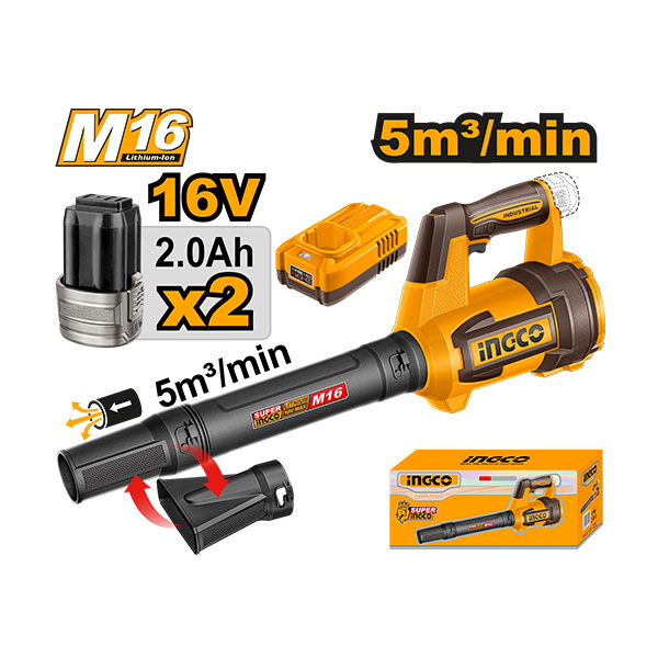 БАТЕРИСКИ ДУВАЧ / ПРАВОСМУКАЛКА INGCO 16V СО 2 БАТЕРИИ