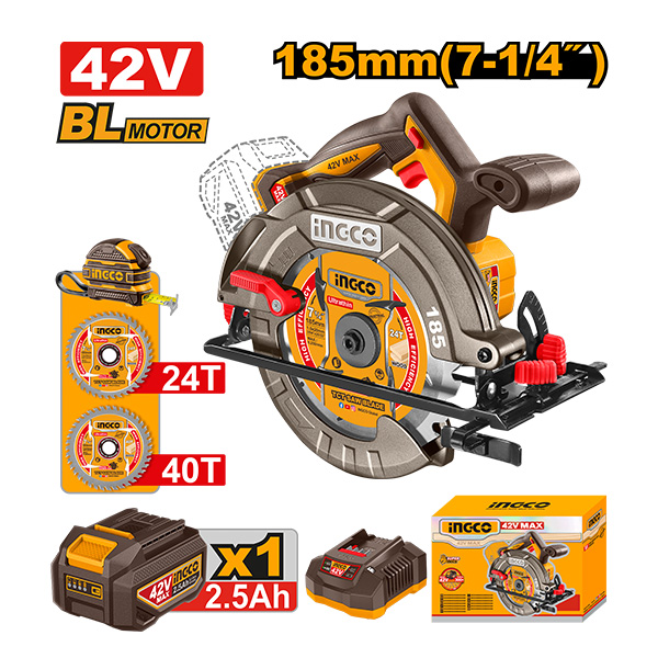БАТЕРИСКА РАЧНА ЦИРКУЛАРНА ПИЛА 42V Ø185MM СО 1 БАТЕРИЈА 2.5AH