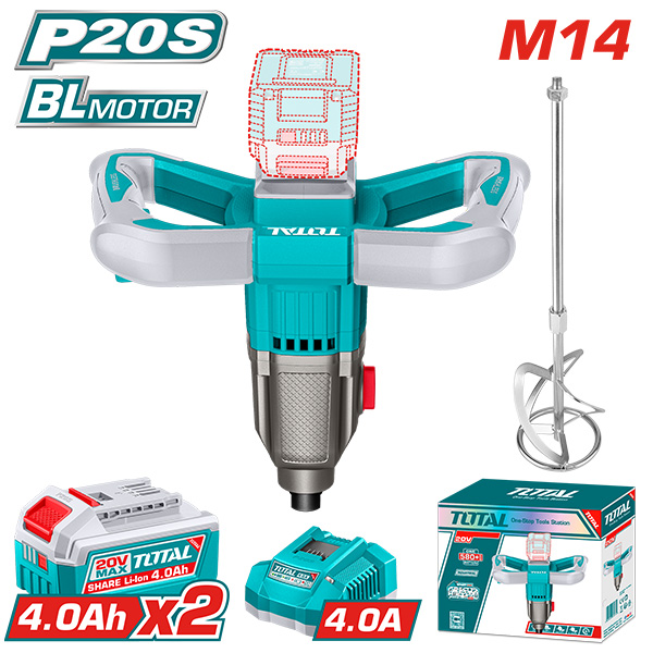 БАТЕРИСКА МЕШАЛКА 20V M14 BRUSHLESS СО 2 БАТЕРИИ 4.0AH